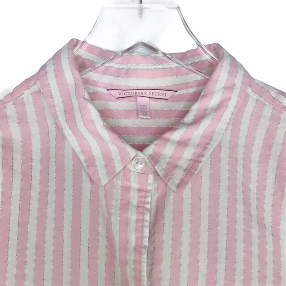 Victoria’s Secret Pink White Striped Button Down Sleep Shirt Nightgown - Picture 5 of 6